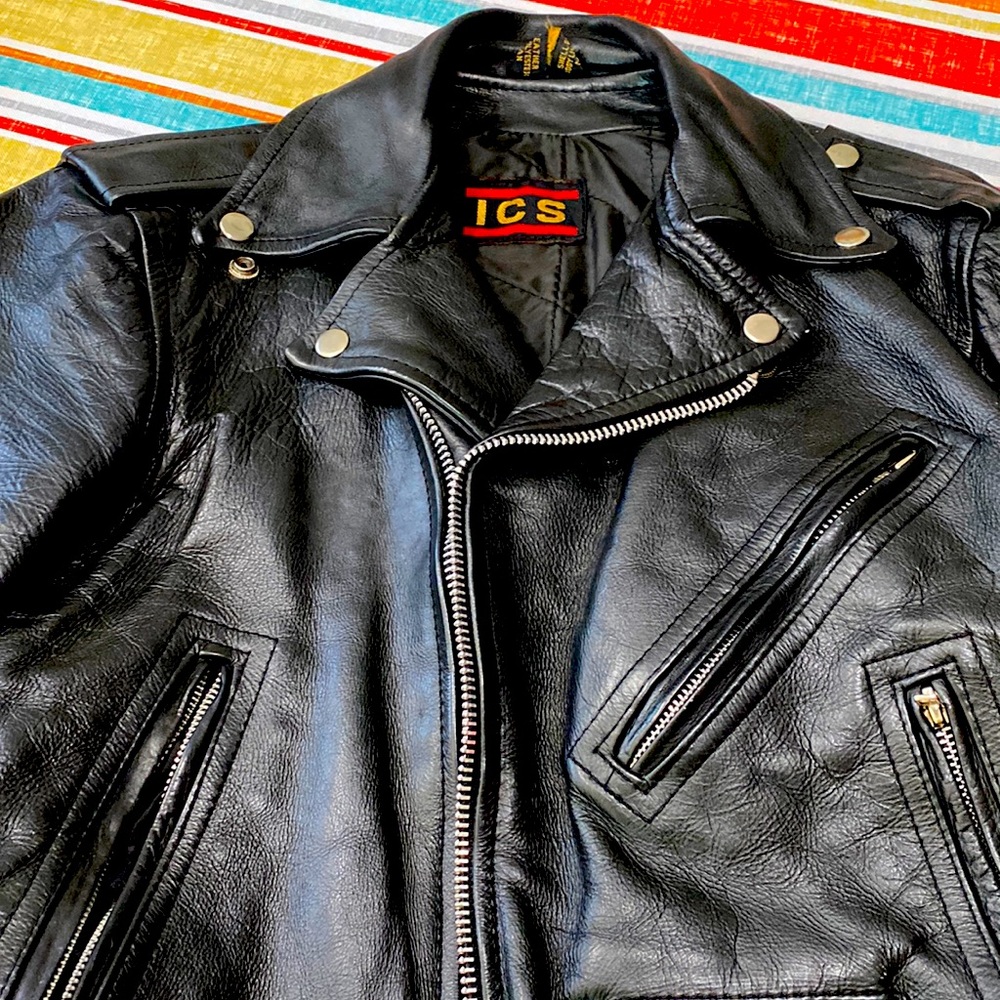 Black leather riding jacket